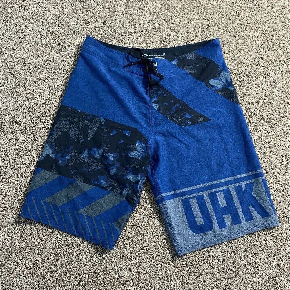 Oakley Boardshorts Mens 32 Blue Black Regular Fit Bathing Suit Swim‎ Trunks Surf